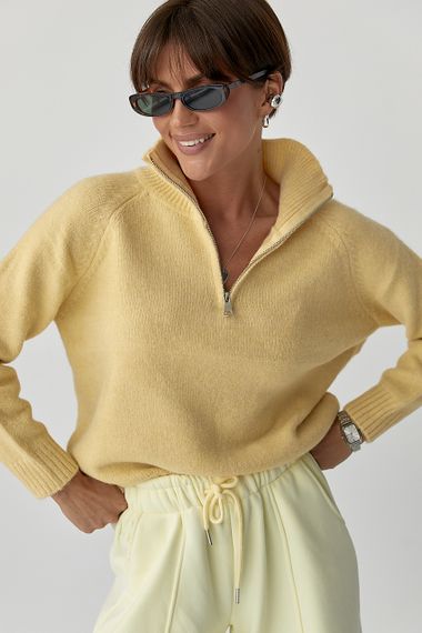 Жіночий светр на блискавці з широким коміром-поло - лимонний цвет, ONE SIZE (є розміри) | Зображення 4