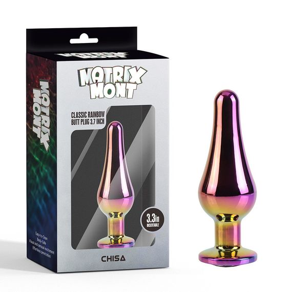 Анальна пробка класична різнокольорова CHISA MATRIX MONT з різнокольоровим каменем, 9.5 см, Φ3.2 см sexstyle