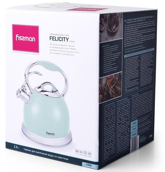 Чайник Fissman Felicity 2.6л з нержавіючої сталі, зі свистком, аквамарин | Зображення 1