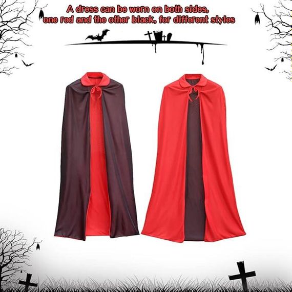 Плащ накидка вампіра 140 см, мантія Дракули двухстороння червона чорна з коміром для образу для Хелловіну карнавалу вечірок | Зображення 2