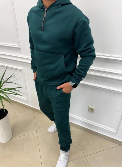Теплий чоловічий спортивний костюм на флісі худі на блискавці і штани колір зелений розмір М (48-50) adl1003 | Зображення 1