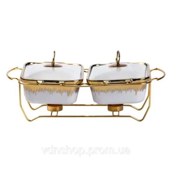 Порцелянаовий марміт на 2 секції по 1 л золото HP1042