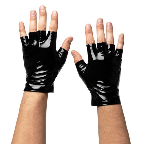 Лакированные мужские перчатки без пальцев Art of Sex - Jeyson, цвет черный, размер S Sex Aura