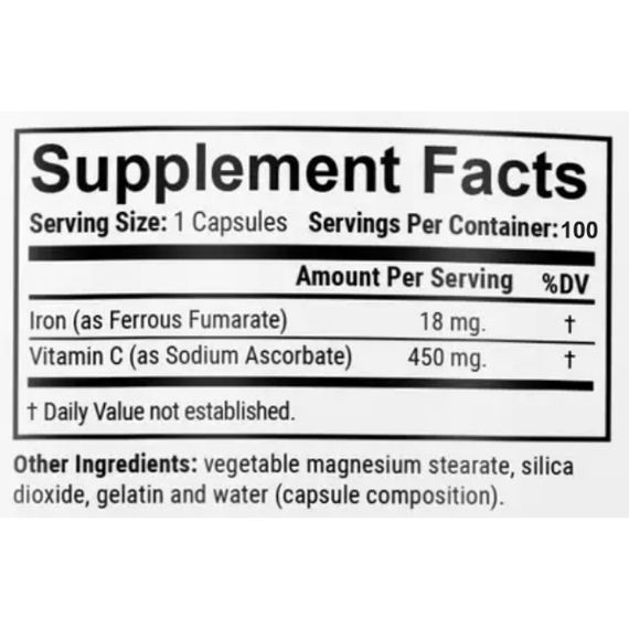 Микроэлемент Железо En`vie Lab Iron (chelated fumarate) 18 mg 100 Caps | Зображення 1