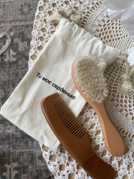 Щітка і гребінець для новонароджених з натуральним м'яким ворсом дитячий набір з двох предметів | Зображення 1