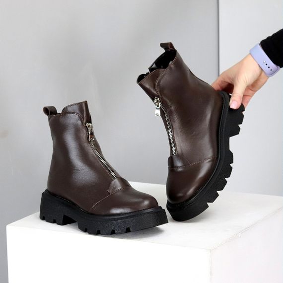 Теплые повседневные кожаные ботинки на молнии цвет Шоколад 38