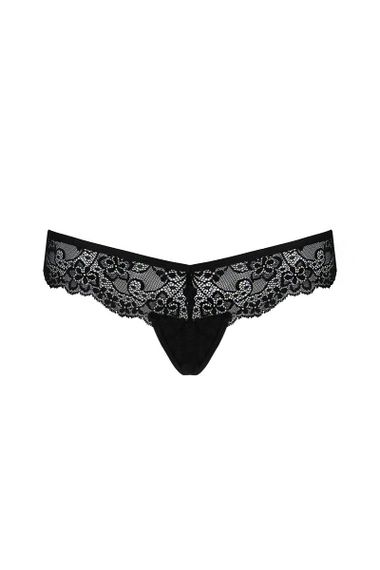 Мереживні трусики-танга з атласним бантиком Passion Naja Thong, Чорний, S, M, S/M, Маленький розмір | Зображення 3