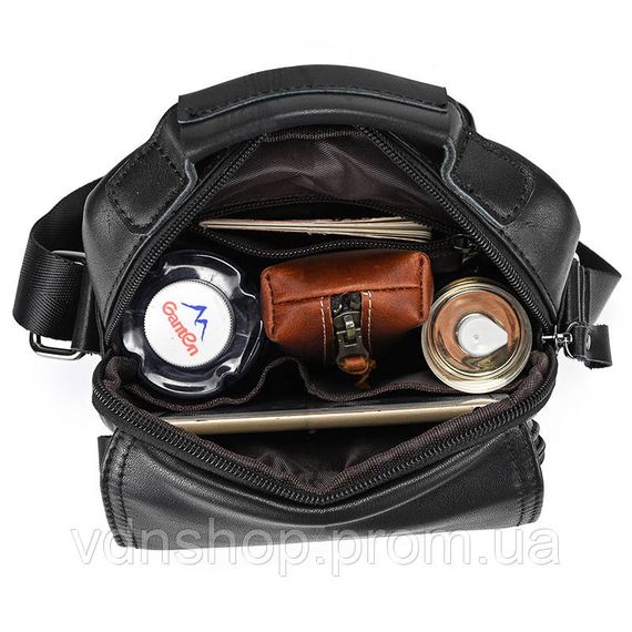 Сумка-барсетка чоловіча через плече 19х24х8, шкіряна сумочка планшет Tiding Bag TD-69291 чорна | Зображення 3