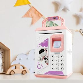 Розовая Электронная Копилка сейф с отпечатком пальца и кодовым замком «BODYGUARD» + купюроприемник