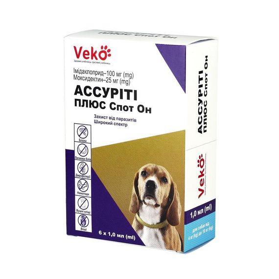 VEKO Ассуріті Плюс Спот Он для собак  4-10 кг (6 х 1,0 мл; пак)