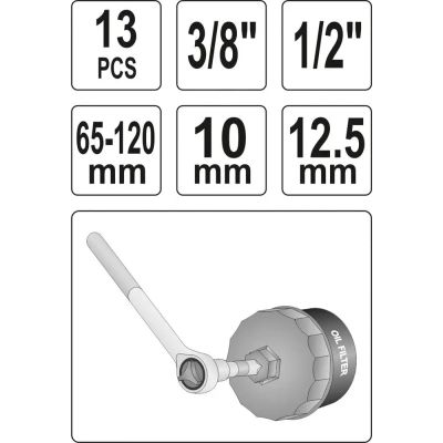 Автомобильный съемник Yato масляных фильтров 3/8&quot;-1/2&quot; 13шт (YT-0594) | Зображення 4