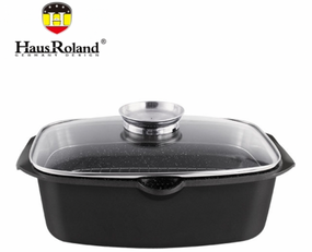 Сковорода-жаровня Haus Roland HR145-1, 32 см, алюминиевая, 7,6 л, с крышкой. Черный (HR145-1)