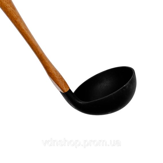 Ополоник силіконовий кухонний 27 (см) кухонний ополоник з силікону з дерев'яною ручкою для супу, бульйону HP-8-58 | Зображення 1