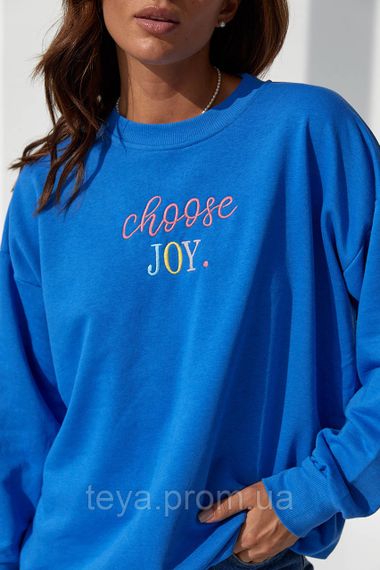 Свитшот женский с вышитой надписью choose joy цвет синий размер L FL_000078 | Зображення 3