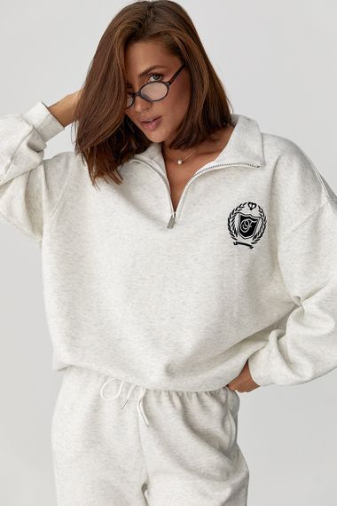 Бавовняний спортивний костюм із худі на блискавці - світло-сірий цвет, ONE SIZE (є розміри) | Зображення 2