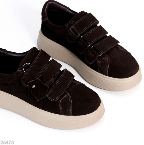 Універсальні замшеві кеди на липучках колір шоколад на потовщеній підошві 39