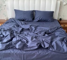 Комплект постільної білизни LoveYouHome бязь gold Смужка Синя Євро 200х215 см (7378)