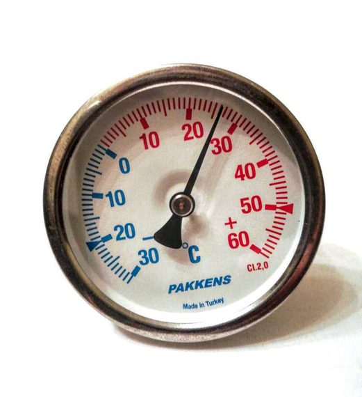 Термометр D 63мм/от -30°С до +60°С биметаллический L-50мм 1/2" PAKKENS Турция | Зображення 1