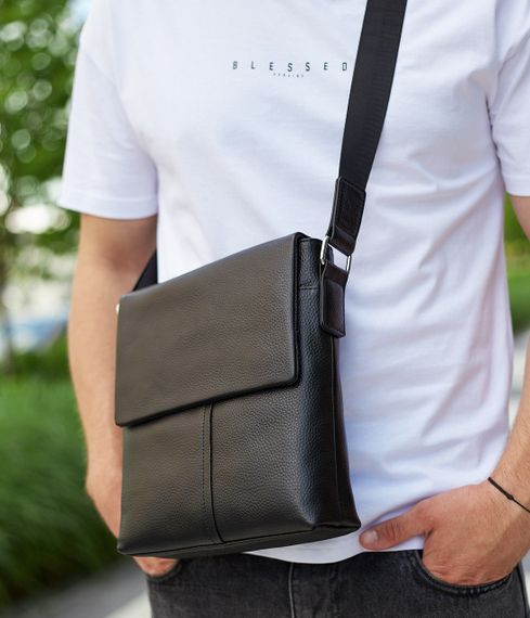 Чоловіча сумка через плече шкіряна чорна Tiding Bag SK A75-181 | Зображення 1