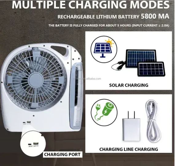 Вентилятор портативный (GD-8028/N283) 6в1 (8", LED лампа, радио, солнечная панель, 2 скорости, 10Вт, Bluetooth, USB, 3.2V/5500 мАч) | Зображення 2