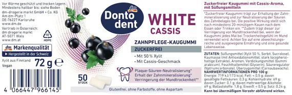 Жувальна гумка dm Dontodent White Cassis з ксилітом без цукру для захисту зубів та свіжості подиху, 50 шт. | Зображення 4