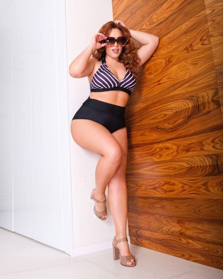 Роздільний чорно-білий купальник Plus Size знімними чашками та високими плавками | Зображення 2