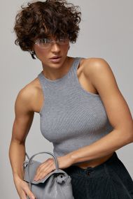 В'язана коротка майка в рубчик - сірий цвет, ONE SIZE (є розміри)