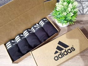 Черные трусы Адидас - 5 шт в коробке, черные мужские трусы Adidas, набор черных трусов в коробке ХЛ