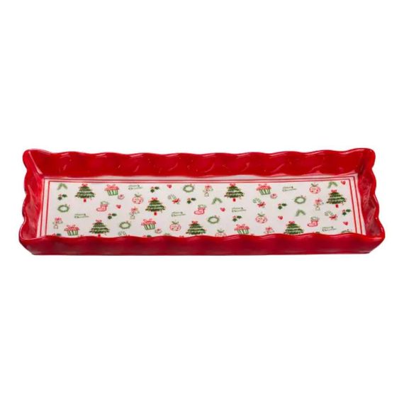 Блюдо сервировочное новогоднее для закусок Merry Christmas 36.5×13×3 (см) из фарфора CR-1-16 | Зображення 1