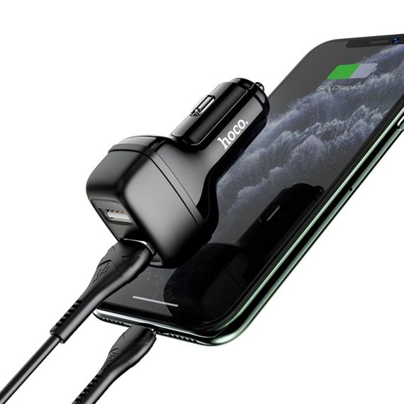Автомобільний зарядний пристрій HOCO Z36 Leader dual port car charger Black | Зображення 2