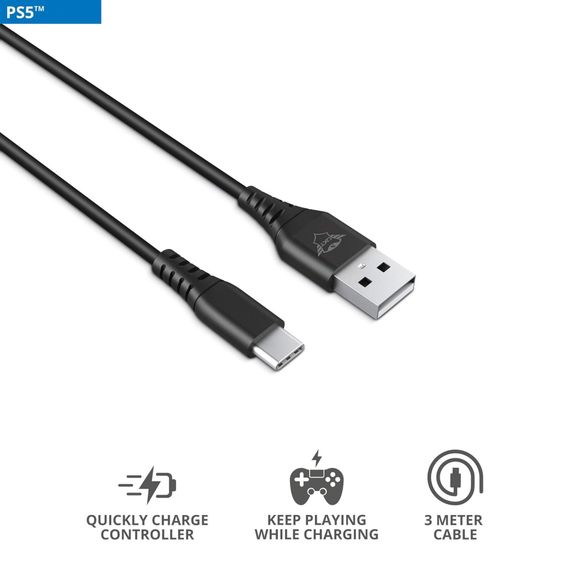 Дата кабель USB 2.0 AM to USB-C 3.0m GXT 226 for PS5 black Trust (24168_TRUST) | Зображення 1