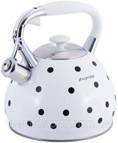 Чайник индукционный Kamille White 3л со свистком (белый в черный горох) KM-0695WH