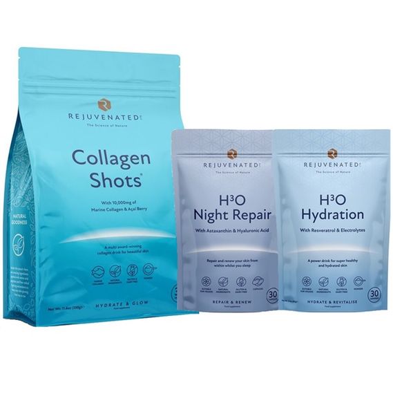 Коллаген Rejuvenated Radiant Skin Collection  (Сollagen powder 330 g + H3O Hydration Pouch 60 g + H3O Night Repair 30 Caps) | Зображення 1