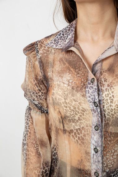 Блуза жіноча з принтом шифонова, колір бежевий, 230R1503-1 | Зображення 4