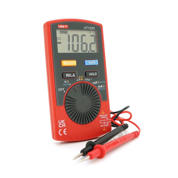 Мультиметр UNI-T UT120C: вимірювання V A Ω C Hz °C. Функції True RMS продзвінку тест діодів перевірка транзисторів. Габарити 110