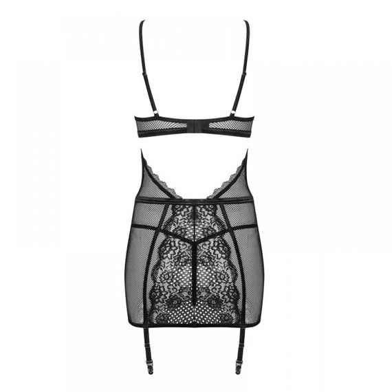 Пеньюар в сіточку Obsessive Basitta зі шнурівкою, стрінги в комплекті, чорний, L/XL | Зображення 5
