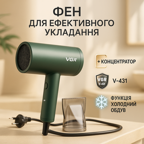 Фен для волосся з холодним обдуванням VGR, Фен для волосся з дифузором побутовий QM-90