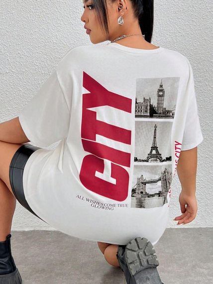 Футболка женская с принтом повседневная XL Белая