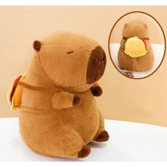 Іграшка капібара м'яка з рюкзаком-бургером 29,8 см — плюшева тварина для сну, ігор і затишного інтер'єру, гіпоалергенна | Зображення 2