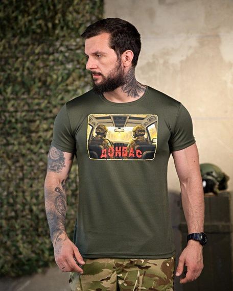 Тактична вологовідвідна футболка Донбас олива ПП4666