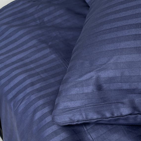 Комплект постільної білизни Stripe Sense Dark Blue сатин-страйп SoundSleep темно-синій сімейний | Зображення 8