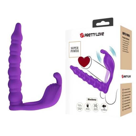 Віброкільце з кліторальним та анальним стимулятором PRETTY LOVE Blackney, фіолетове sexstyle