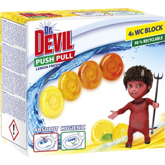 Туалетні блоки без кошика для унітазу Dr.Devil Push Pull Лимонний фреш 8595025835697 80 г
