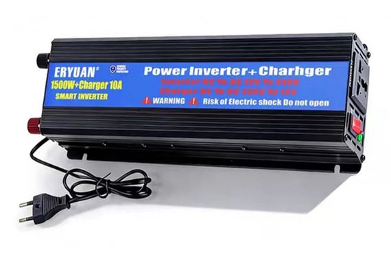 Перетворювач напруги 1500W із зарядним пристроєм 10A • Інвертор для акумулятора, дому, авто та резервного живлення | Зображення 1