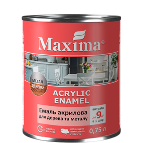 Емаль акрилова для дерева та металу біла глянцева 0.75 Maxima