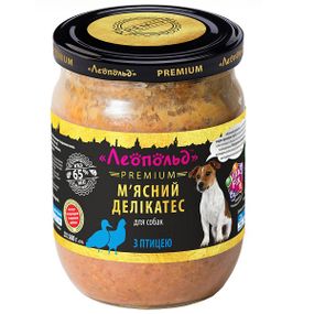 ЛЕОПОЛЬД М'ясні делікатеси з птицею для собак, скляна банка 500 г (6шт/уп)