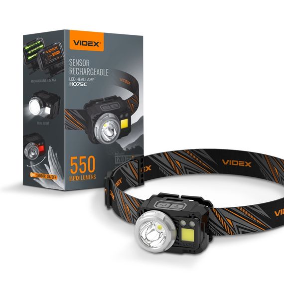 Ліхтарик LED налобний 500Lm 5000К 3*AAA чорний VLF-H075C Videx
