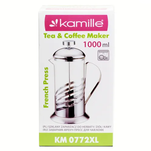 Френч-прес 1000мл скло/нержавіюча сталь 0772XL KAMILLE | Зображення 3