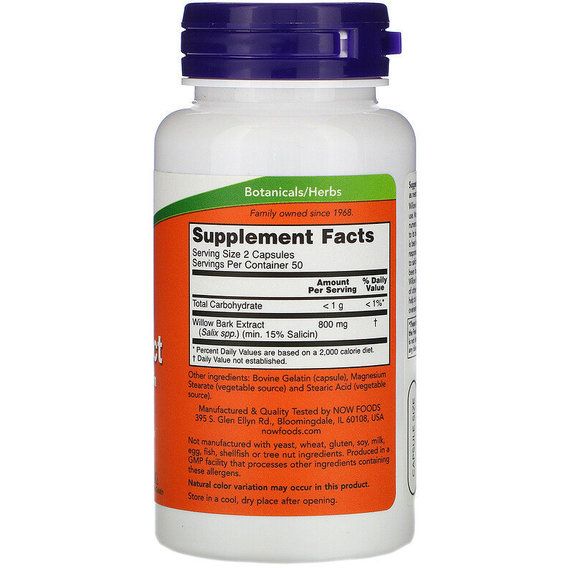 Кора верби NOW Foods Willow Bark Extract 400 mg 100 Caps NOW-04775 | Зображення 1