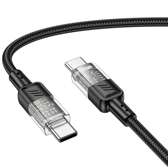 Дата кабель Hoco U129 Spirit Transparent Type-C to Type-C 60W (1.2m) Black | Зображення 1